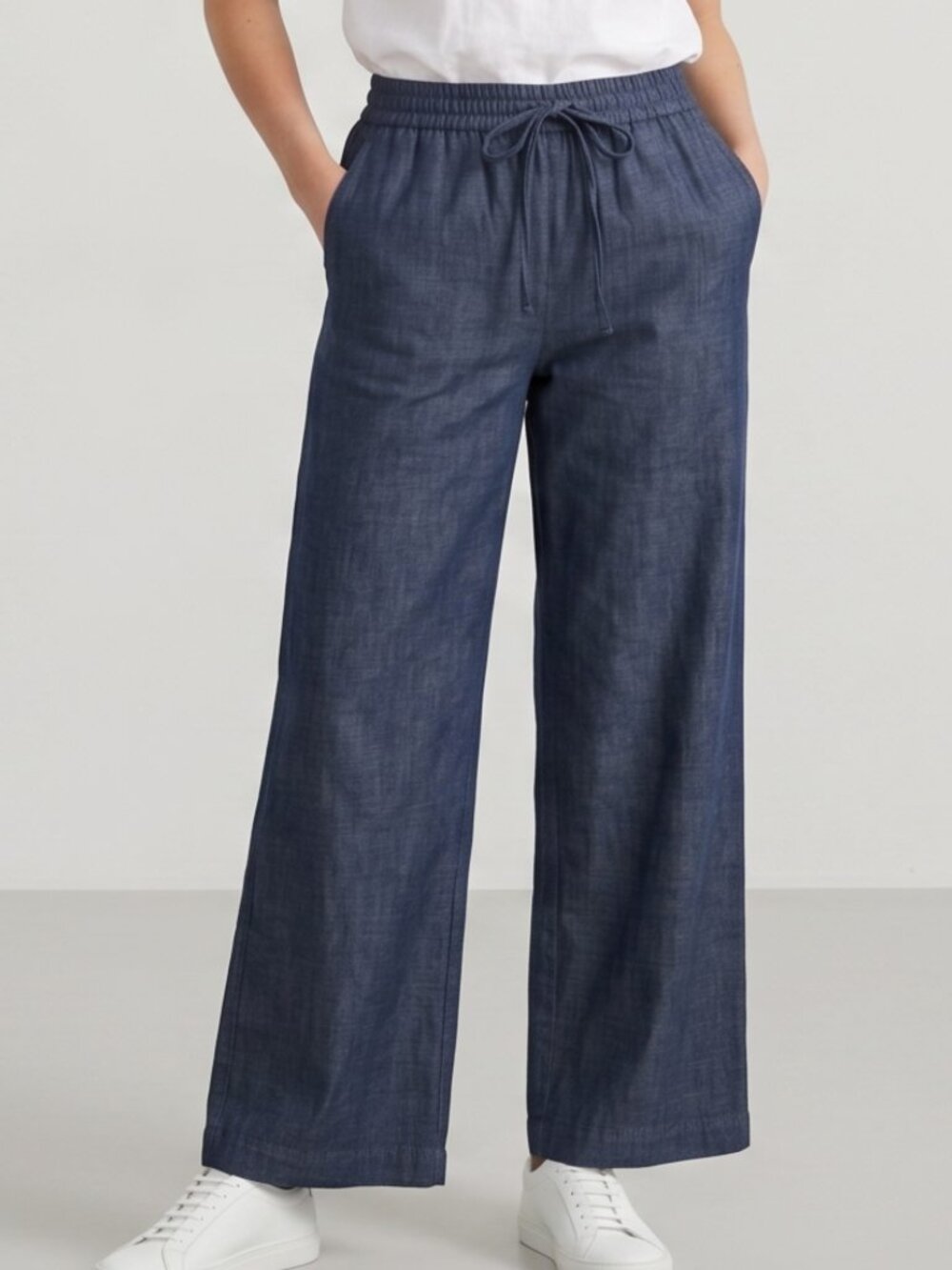 NWT | SheDenim Blue Wide-Leg Pants | Drawstring Waist | Easy Elegance | L